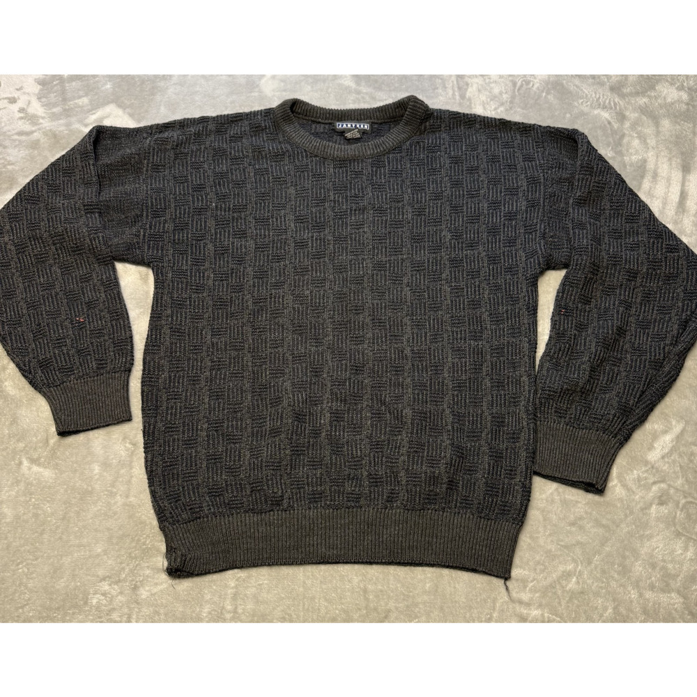Vintage Jantzen Sweater Mens L Gray Crewneck Pullover Textured Geometric Knit